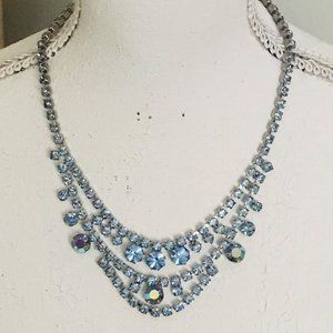 VTG Blue Rhinestone Choker Necklace Silver Setting ~ LAST CHANCE ~ ENDS 7/9!